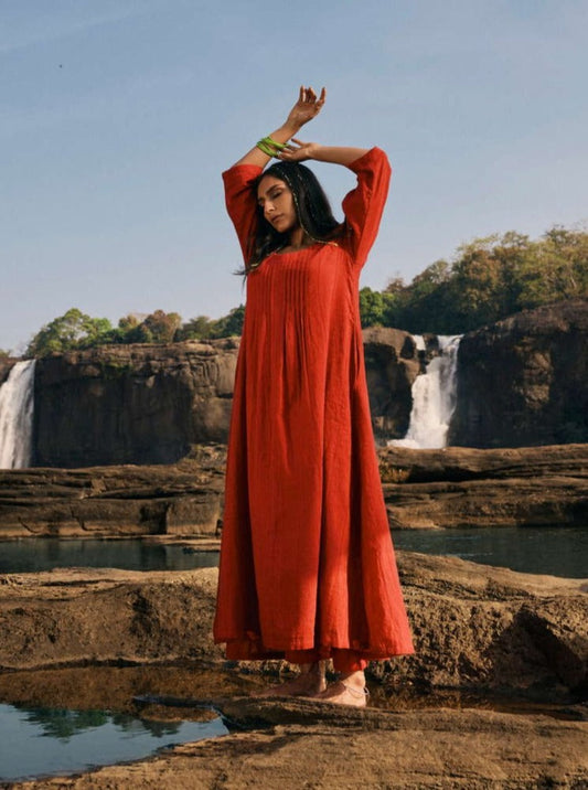trueBrowns Carrot Cotton Dobby Kurta Pant Set | Swadesiicart