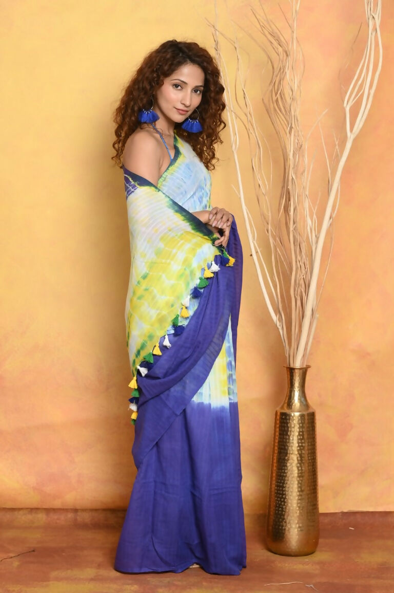 Very Much Indian Tie & Dye Handloom Mul Cotton Swadesiicart - Blue Green