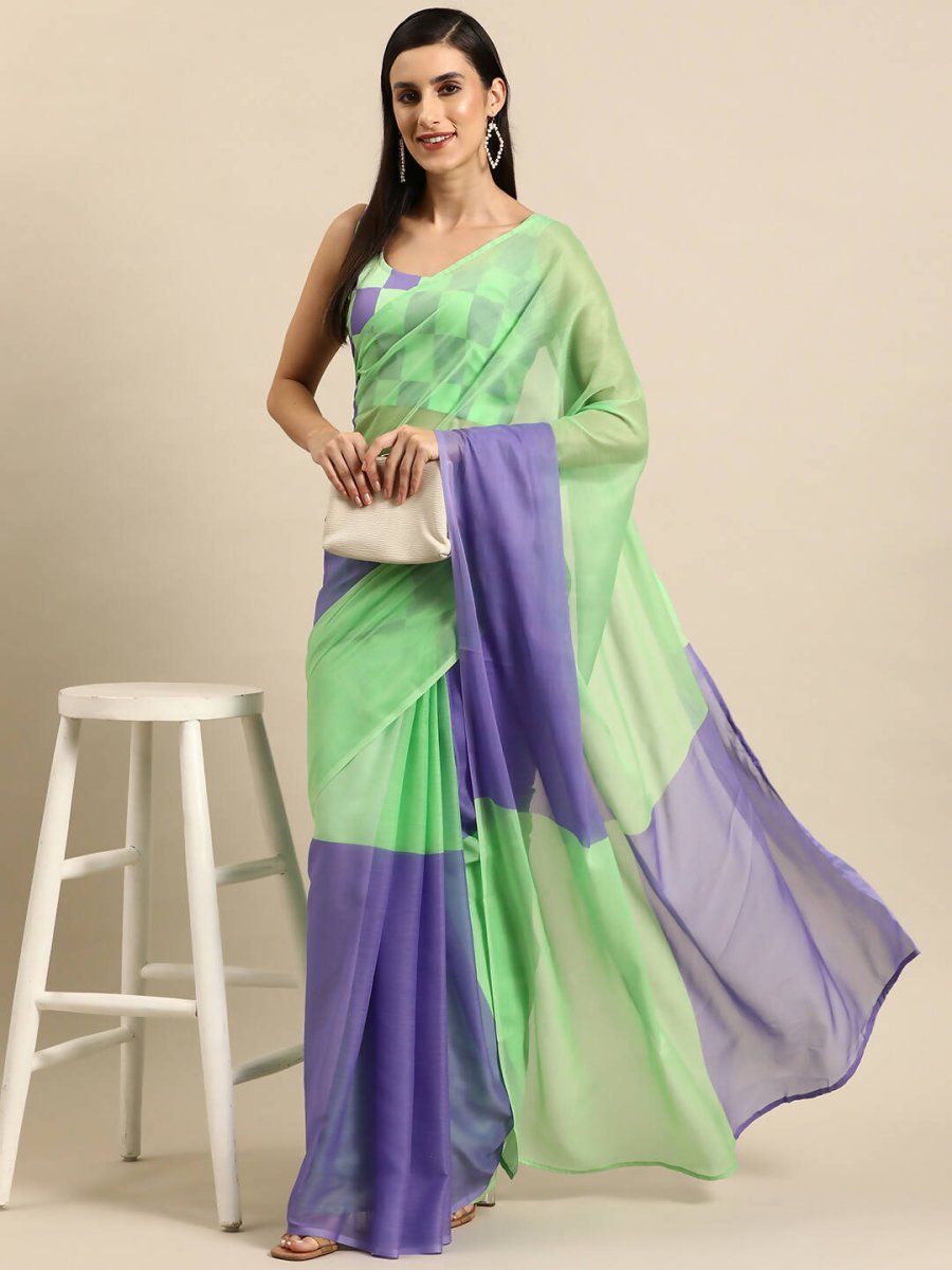 Ahalyaa Women's Traditional Semi Stitch Saree - Fluorescent Green | Swadesiicart