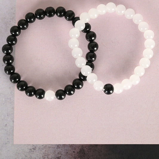 NVR Men & Women White & Black Marbel Crystal Elasticated Bracelet - NR Retail-NVR