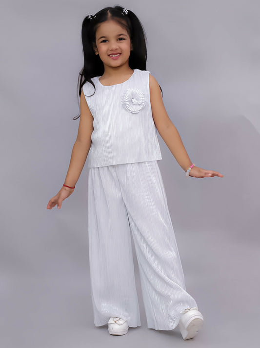 Lil Drama Glam Up Girls White Party Top and Pant Set | Swadesiicart