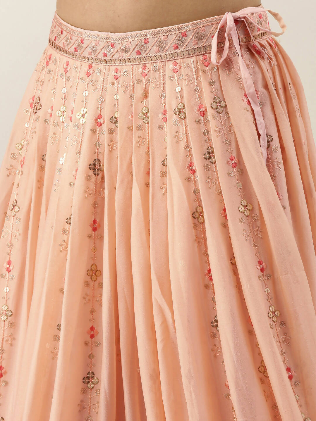 House of Panchhi Women Peach Pure Georgette Embroidered Lehenga & Blouse, Dupatta | Swadesiicart