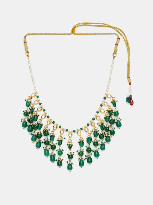 Ruby Raang Green Kundan And Emerald Collar Necklace