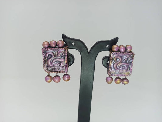 Terracotta Beautiful Swan Studs-Lavender
