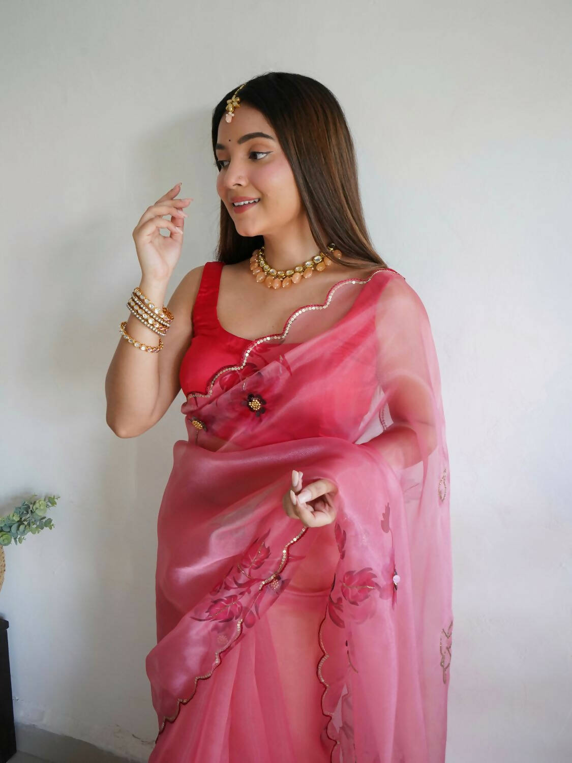 Vamsee Pink Organza Saree - Swadesiicart