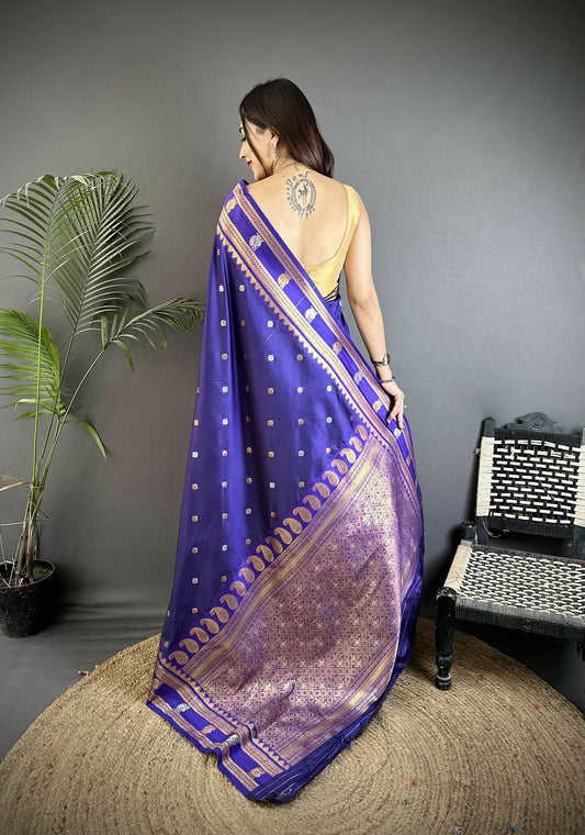 Joban Fashion Navy Blue Banarasi Soft Silk Woven Saree | Swadesiicart