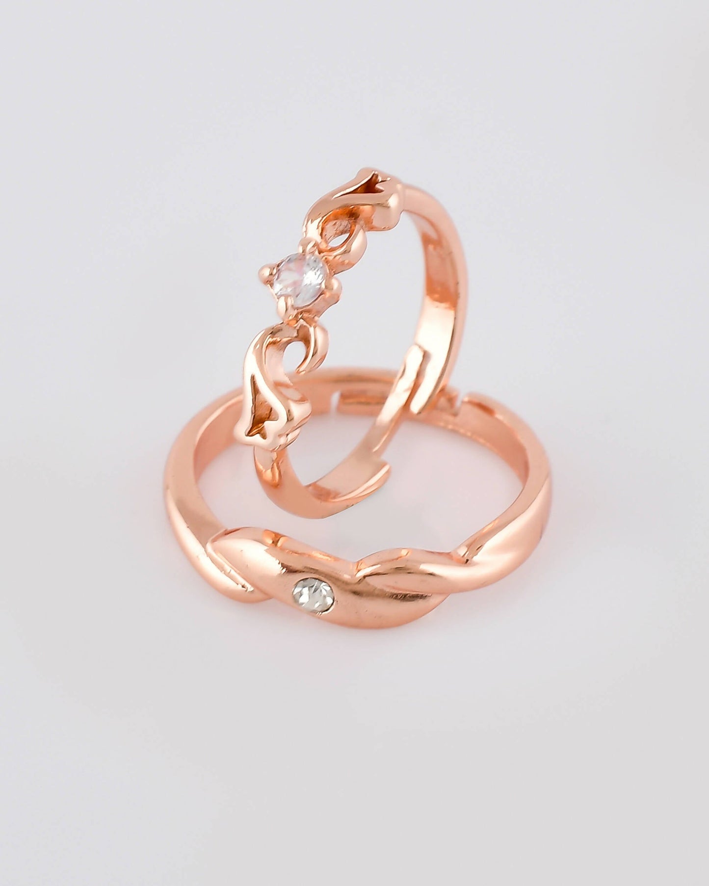 VOJ Stainless Steel Cubic Zirconia Gold-Polished Ring Set | Swadesiicart