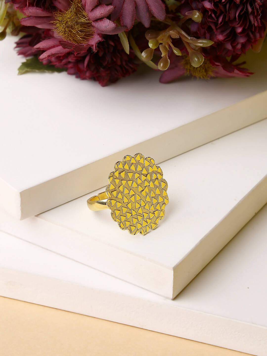 NVR Women Gold-Polished Circular Adjustable Finger Ring | Swadesiicart