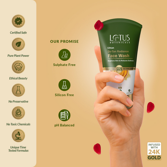 Lotus Botanicals Ubtan De-Tan Radiance Face Wash Infused with 24K Gold Rejuvenated Skin - Swadesiicart