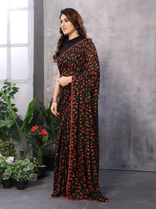 Partywear Designer Black & Red Georgette Fancy Saree - Satrangi | Swadesiicart