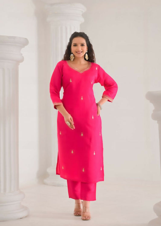Ethnic Festive Wear Viscose Chanderi Pink Stitched Suit With Dupatta - Tanisha | Swadesiicart