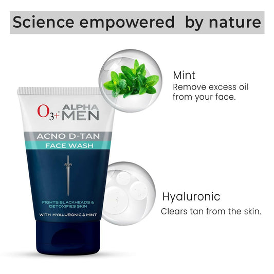 Professional O3+ Alpha Men Acno D-TAN Face Wash with Hyaluronic & Mint - Swadesiicart