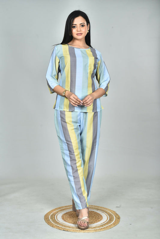 Morchari Digital Print Semi Muslin Co-Ord Set Top & Trouser-Multicolor - Swadesiicart