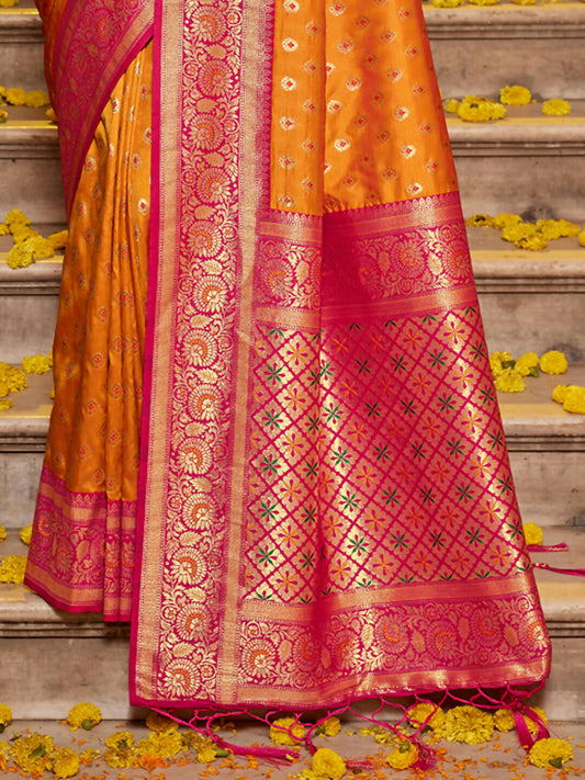 Astita Banarasi Silk Mustard Saree | Swadesiicart