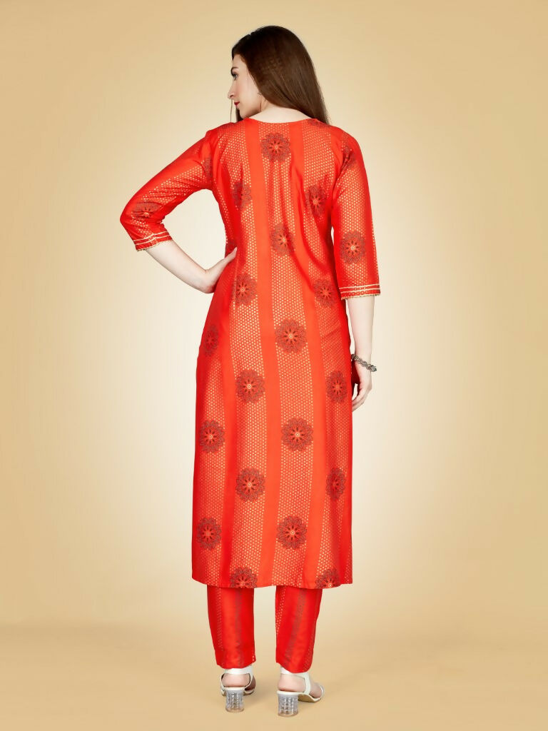Jyoti Fashion Women's Orange Viscose Rayon Embroidered Kurta Pant Set | Swadesiicart