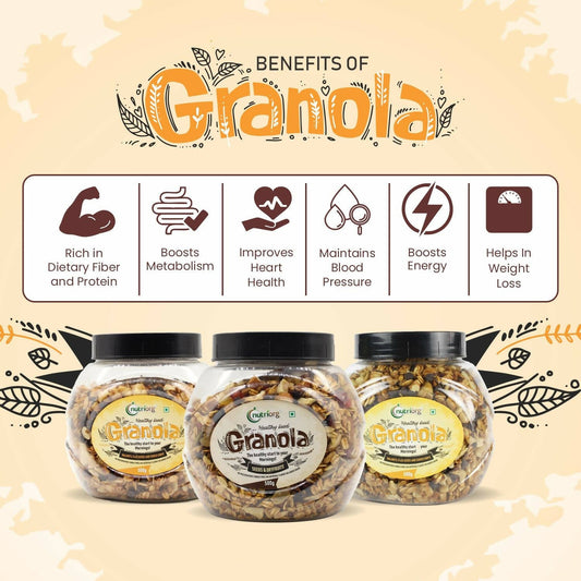 Nutriorg Crunchy Granola Walnut, Flaxseeds & Choco Chips Flavor - Swadesiicart