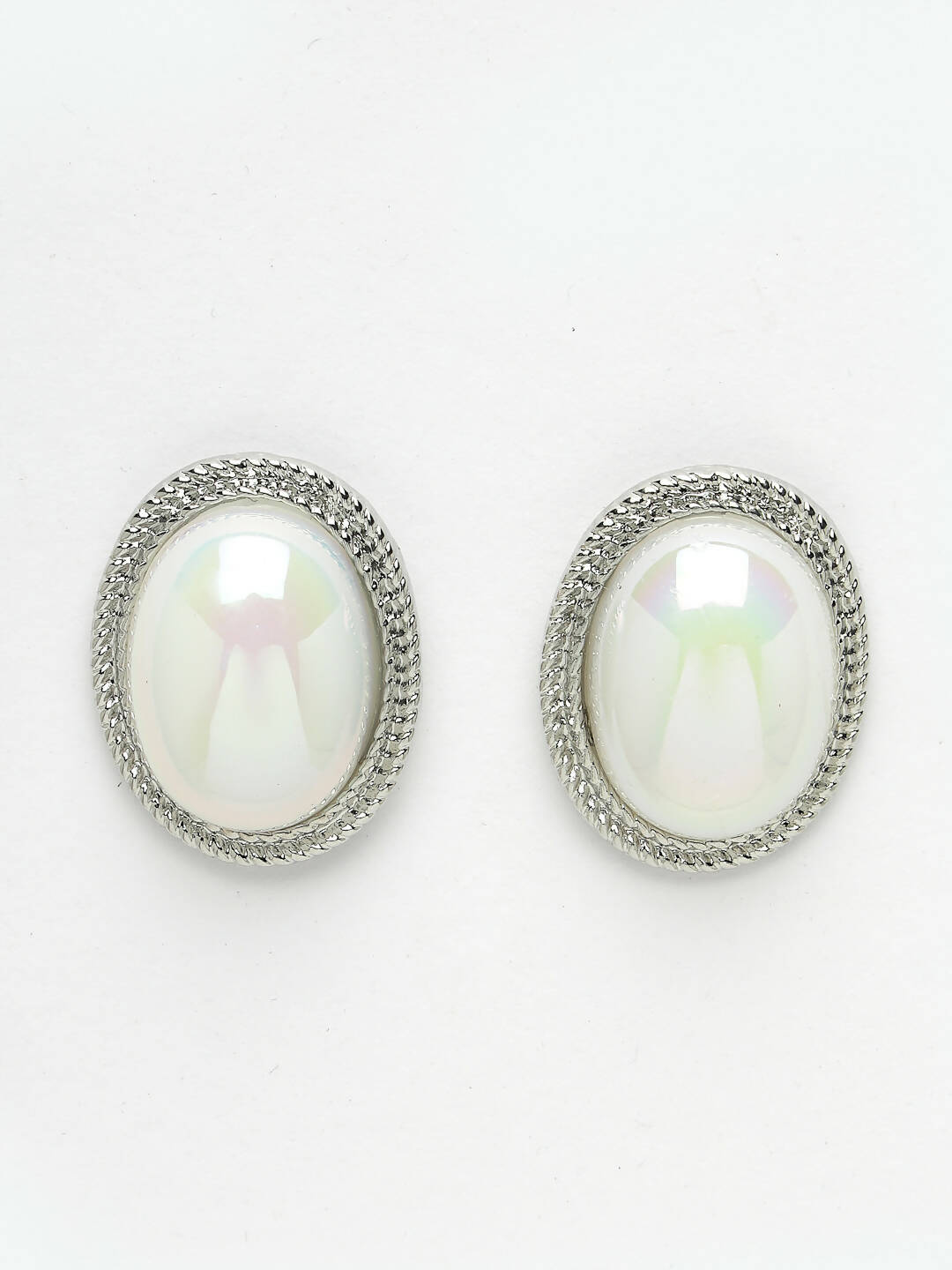 NVR Women's Silver Plated Oval Stud Earrings | Swadesiicart
