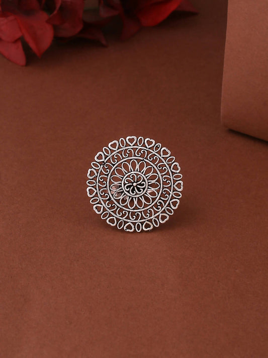 NVR Women Oxidised Silver-Plated Adjustable Finger Ring | Swadesiicart