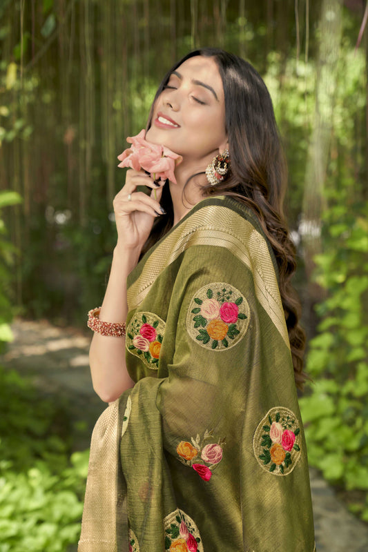 Vamsee Nikita Green Cotton Saree - Swadesiicart