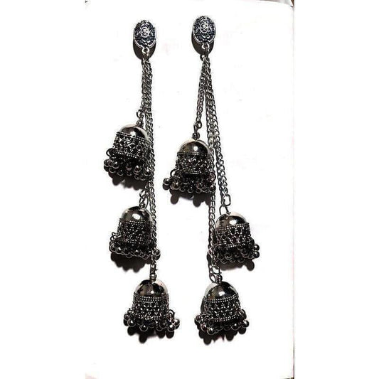 MS Fashion India Black Color Long Hangings Chains Jhumkas Pearls Earrings | Swadesiicart