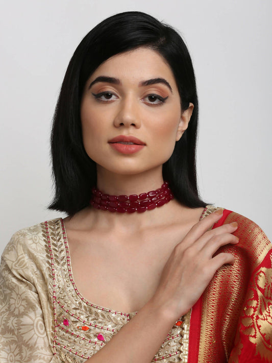 Maroon Choker - Ruby Raang | Swadesiicart