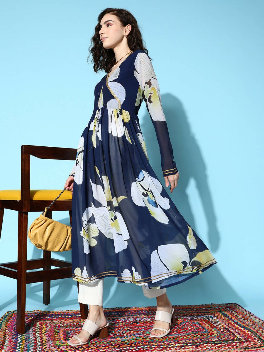 Ahalyaa Women's Traditional wear Kurta - Navy Blue | Swadesiicart