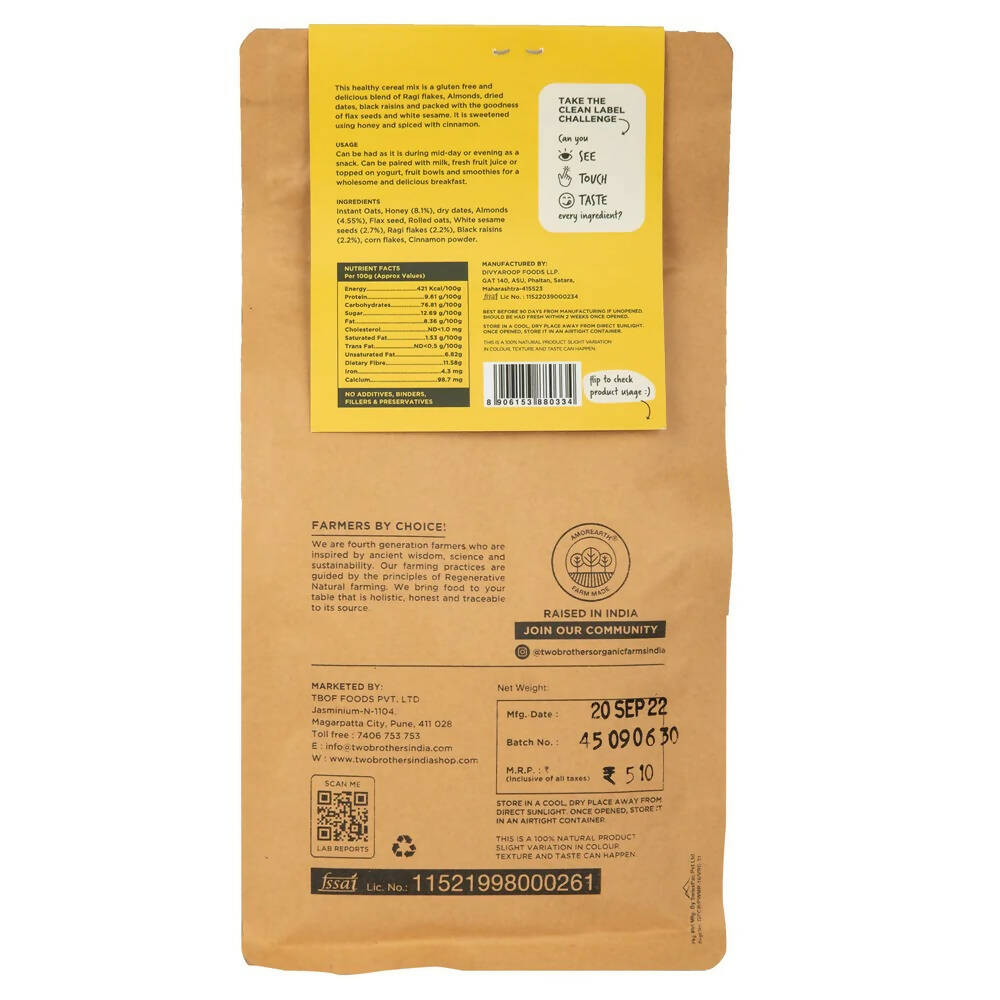 Two Brothers Organic Farms Ragi Almond Crunchy Cereal Mix - Swadesiicart