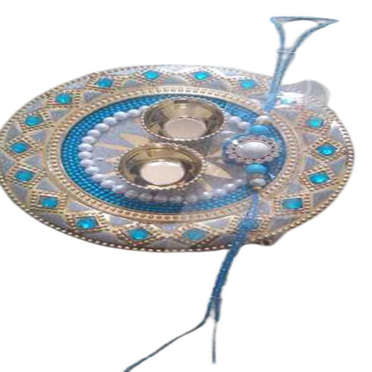Kundan HandiKrafts Kundan Blue Colour Rakhi Platters - Aahana - The Bliss Store