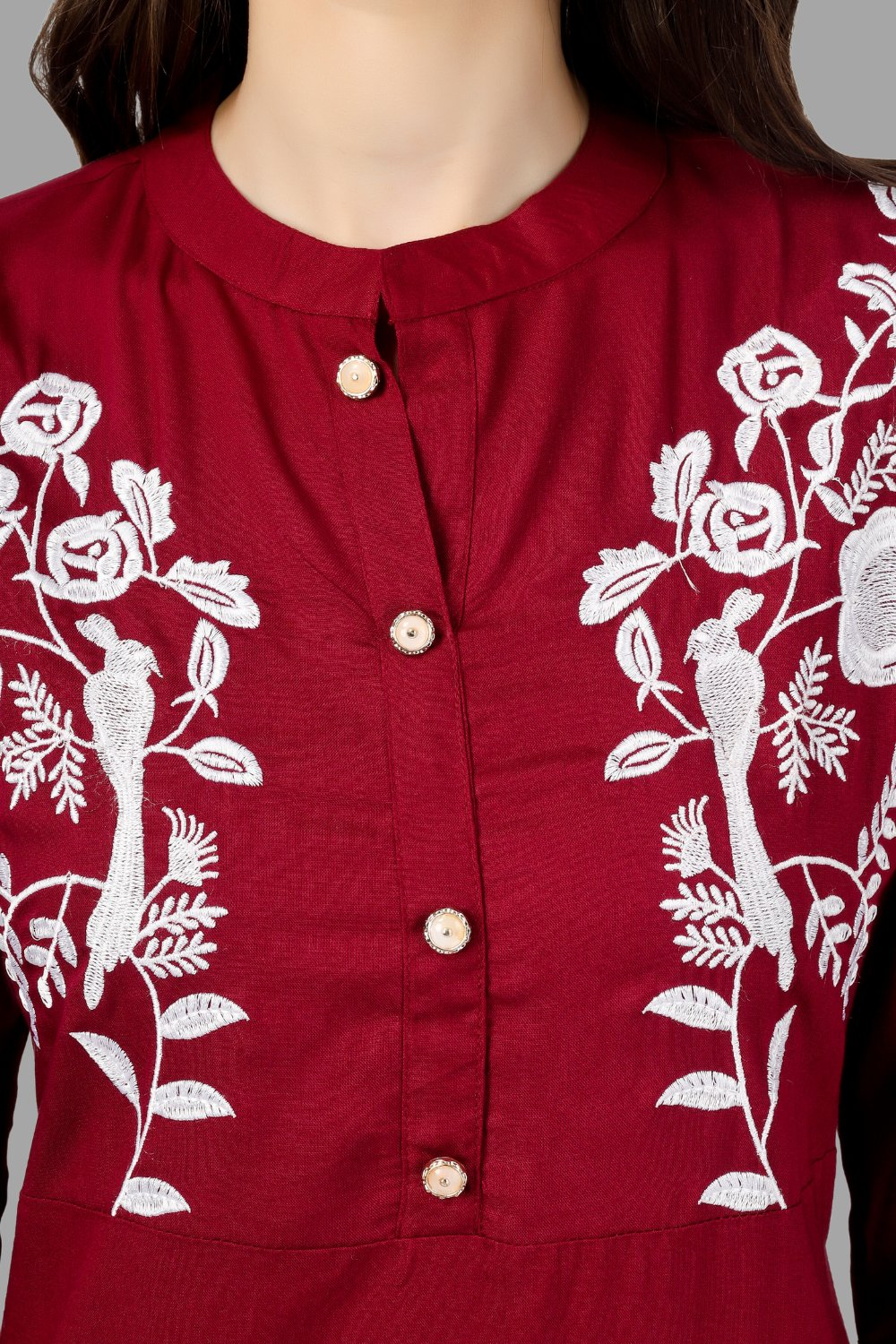 House of RP Women's Maroon Rayon Chicken Embroidered Straight Kurta | Swadesiicart