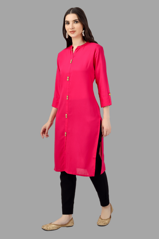 House of RP Women's Pink Rayon Solid Frontslit Straight Kurta | Swadesiicart