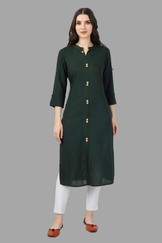 House of RP Women's Green Rayon Solid Frontslit Straight Kurta | Swadesiicart