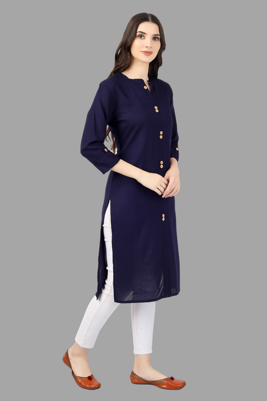 House of RP Women's Blue Rayon Solid Frontslit Straight Kurta | Swadesiicart