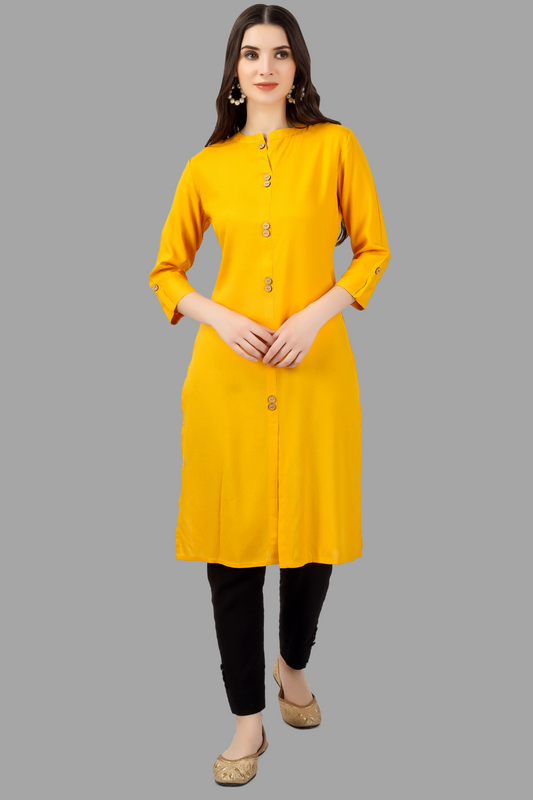 House of RP Women's Yellow Rayon Solid Frontslit Straight Kurta | Swadesiicart