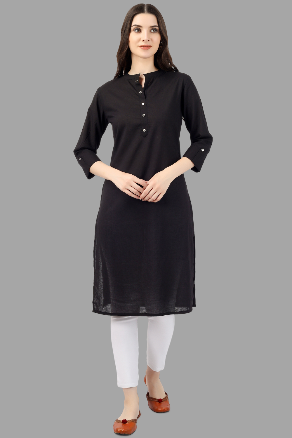 House of RP Women's Black Solid Cotton Straight Kurta | Swadesiicart