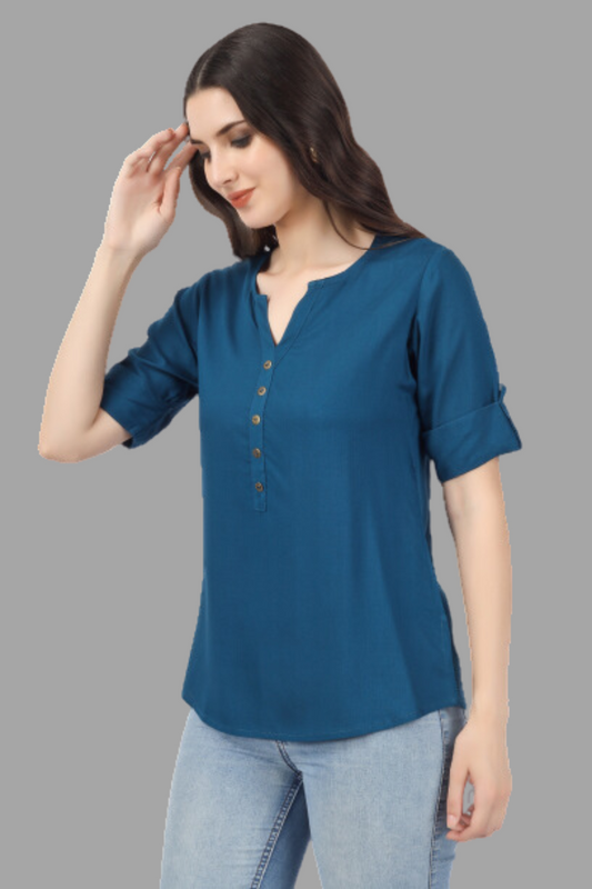 House of RP Women Blue Rayon Solid Casual Tunic | Swadesiicart