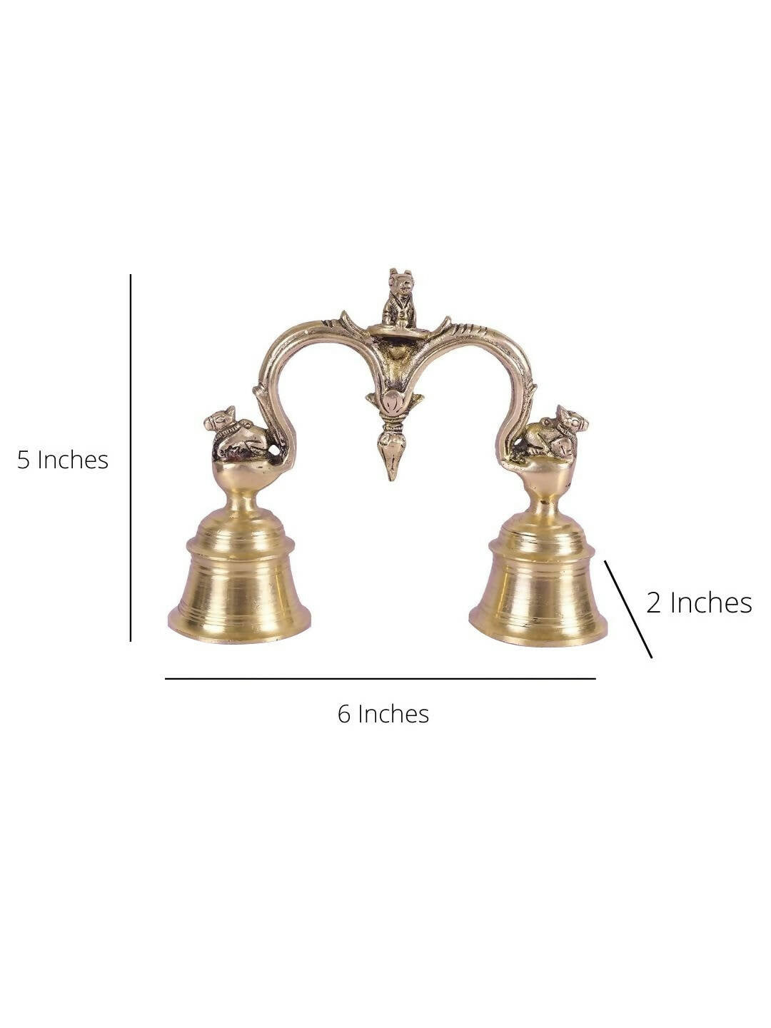CraftVatika Gold-Toned Brass Hand Held With Nandi Sitting On Top Double Puja Bell | Swadesiicart