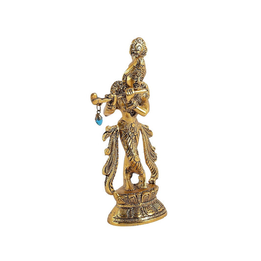 Purestory Lord Krishna Metal Statues Playing Flute - Swadesiicart