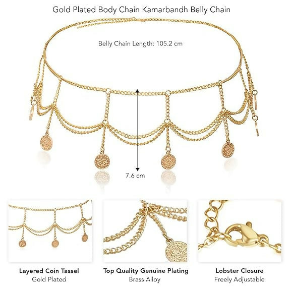 Joban Fashion Golden Alloy Waist Chain For Women | Swadesiicart