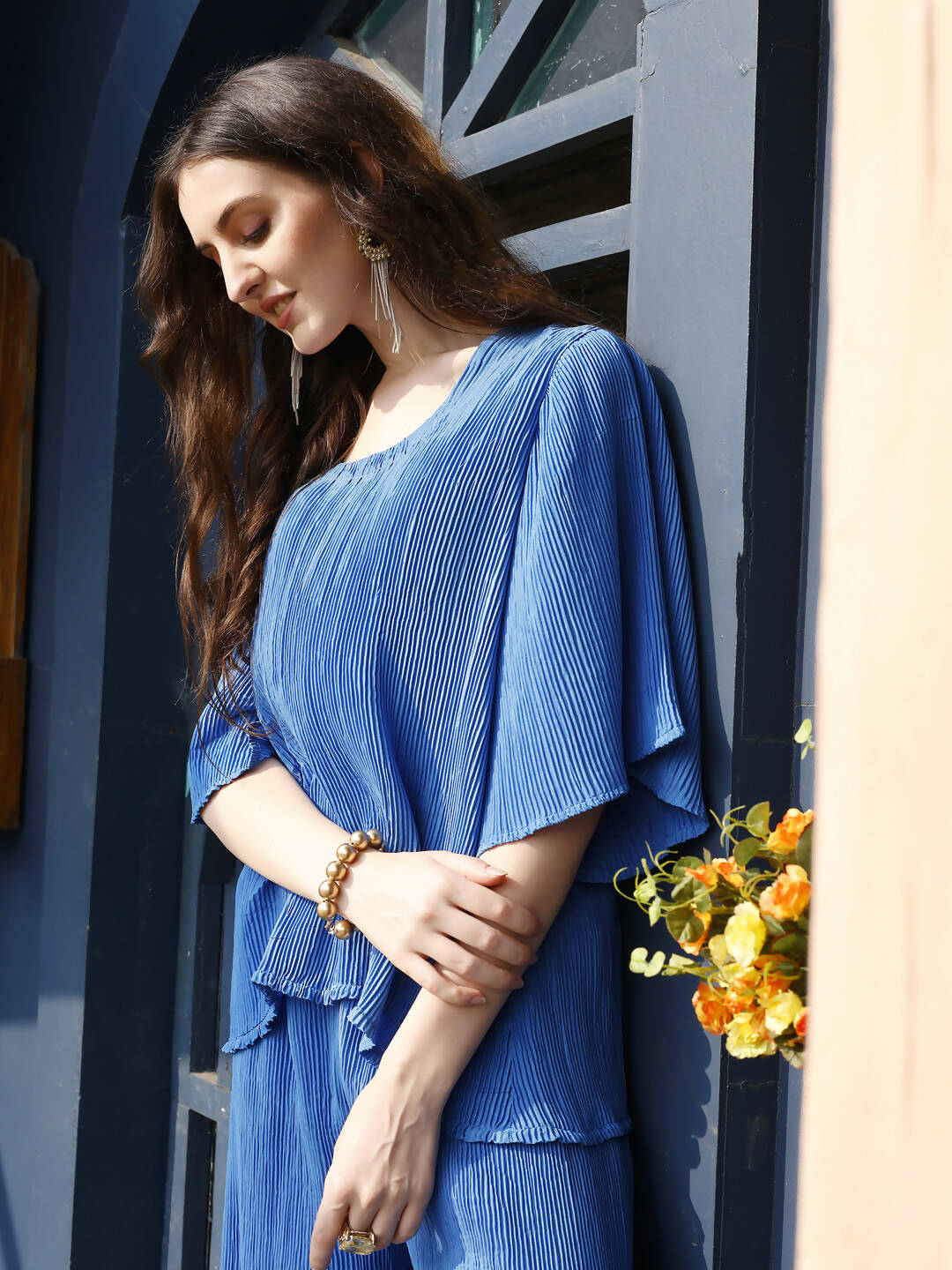 Blue Crush Plain Top with Matching Bottom - Eesha - Swadesiicart