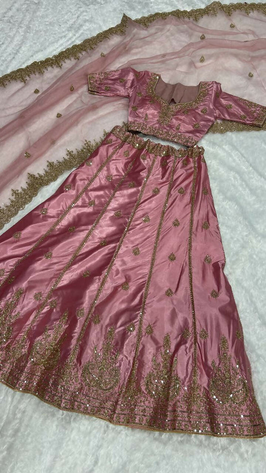 Jyoti Fashion Women's Onion Japan Satin Silk Sequins with Dori & Zari Embroidered Designer Lehenga Choli Set | Swadesiicart
