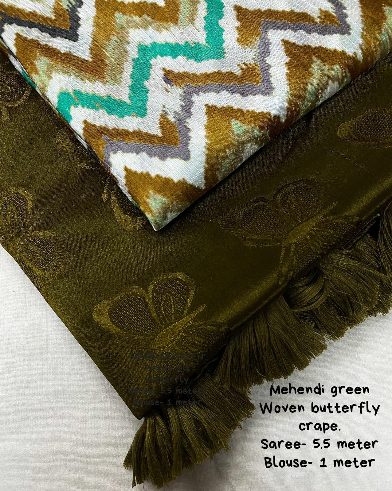 Mehndi Silk Blend Ethnic Motifs Saree with Unstitched Blouse - Hiral Fashion | Swadesiicart