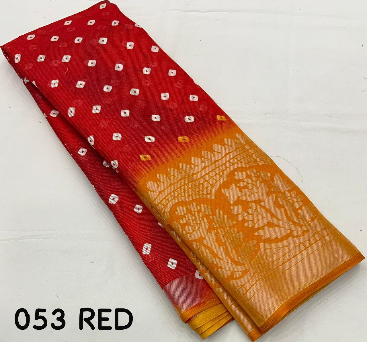 Red Jute Silk Printed Saree with Unstitched Blouse - Hiral Fashion | Swadesiicart