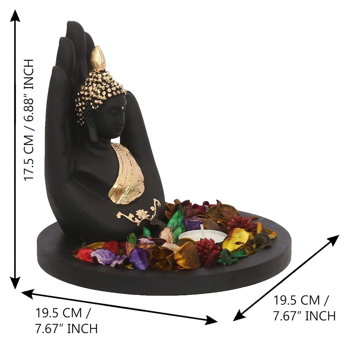 Swadesiicart Black and Golden Polyresin Palm Buddha Statue