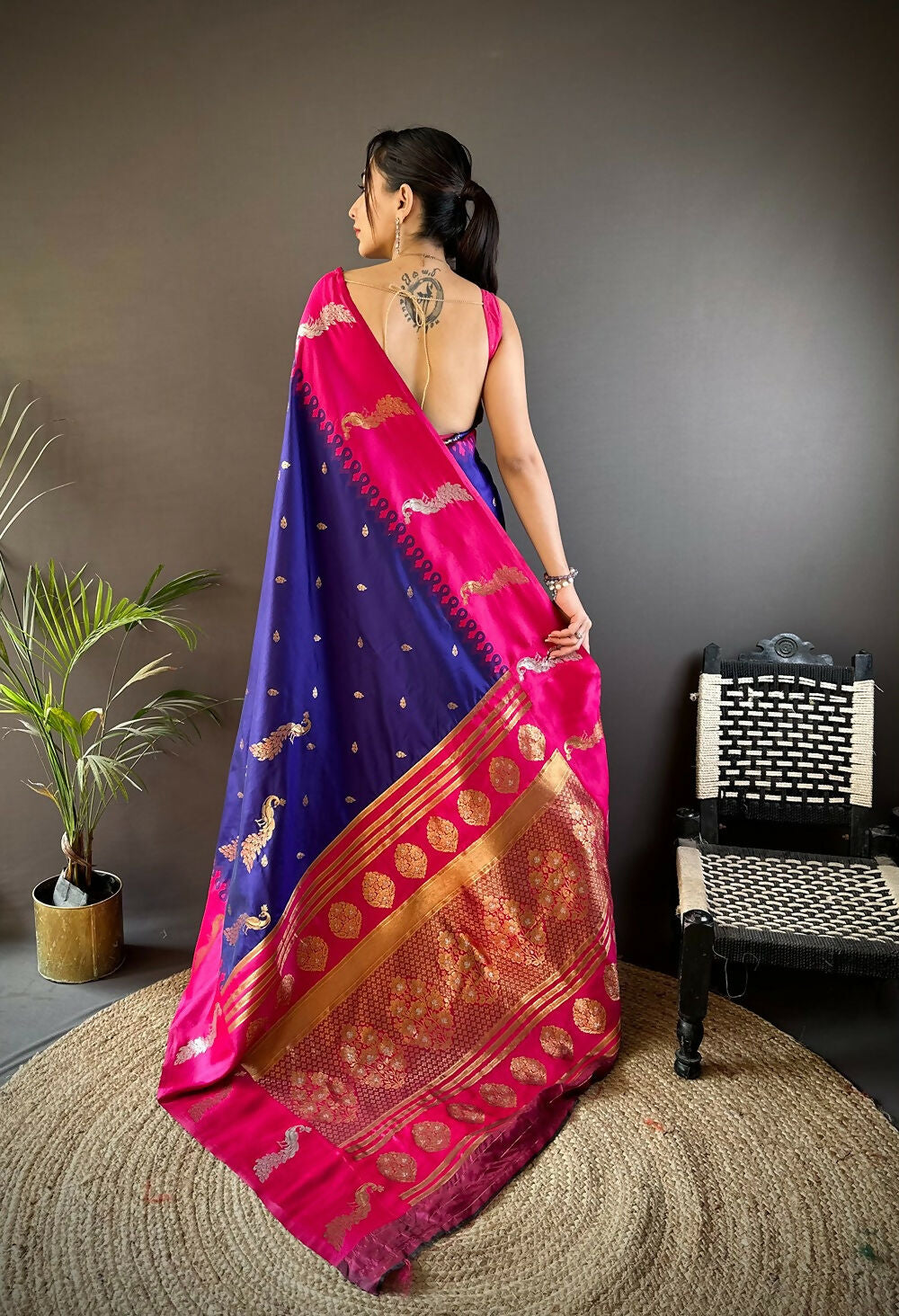 Joban Fashion Pink Peacock,Butti Banarasi Silk Sarees | Swadesiicart