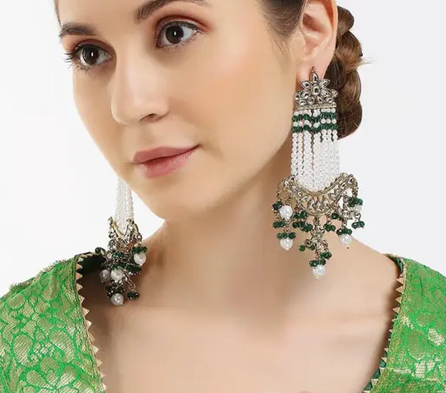 Jewel City Victorian Pearl Tassel Earrings - Vintage-Inspired Silver Chandelier Earrings for Wedding & Festive Wear | Swadesiicart