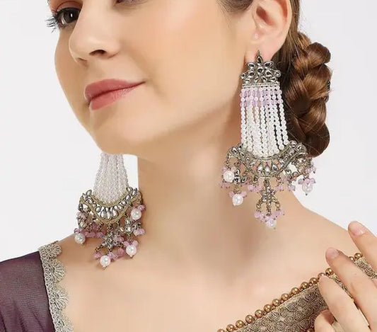 Jewel City Victorian Pearl Tassel Earrings - Vintage-Inspired Silver Chandelier Earrings for Wedding & Festive Wear | Swadesiicart