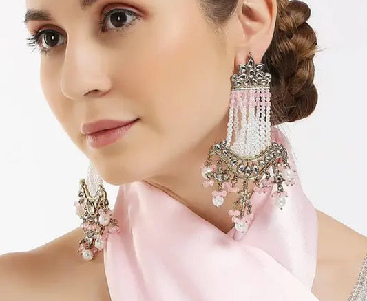 Jewel City Victorian Pearl Tassel Earrings - Vintage-Inspired Silver Chandelier Earrings for Wedding & Festive Wear | Swadesiicart