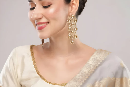 Jewel City Luxurious Silver Cascade Earrings - Crystal-Embellished Statement Earrings for Wedding & Festival Glamour | Swadesiicart