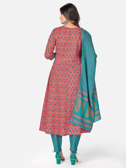 NOZ2TOZ Women Dark Pink Cotton Kurta With Pant & Dupatta (3pcs Set) - Swadesiicart