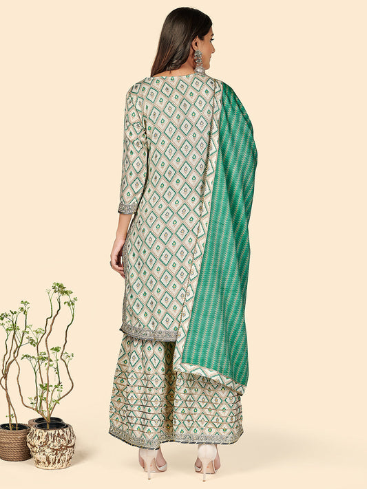 NOZ2TOZ Women's Muslin Turquoise Kurta Sharara With Dupatta- (3pcs set) - Swadesiicart